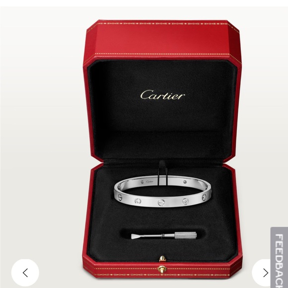 Authentic used white gold 18 kt Love bracelet 4 diamonds size 16 - Picture 3 of 8